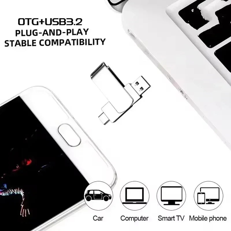 For Xiaomi 512GB USB 3.2 2in1 Flash Drives U Disk 256GB High Speed Metal Pendrive WaterProof Type-C Memoria USB Stick USB Drives