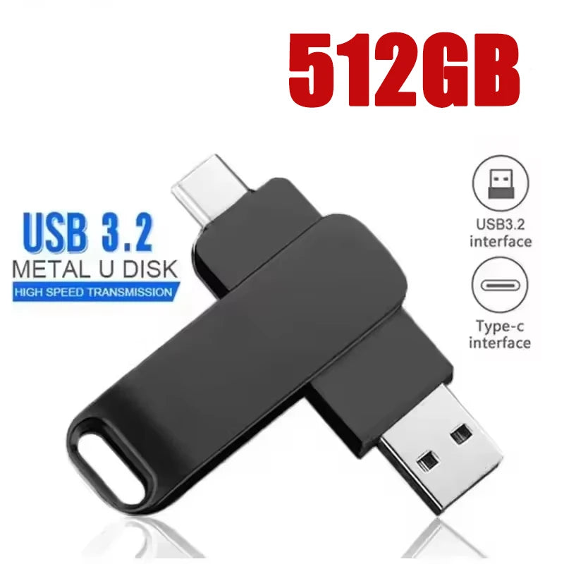 For Xiaomi 512GB USB 3.2 2in1 Flash Drives U Disk 256GB High Speed Metal Pendrive WaterProof Type-C Memoria USB Stick USB Drives