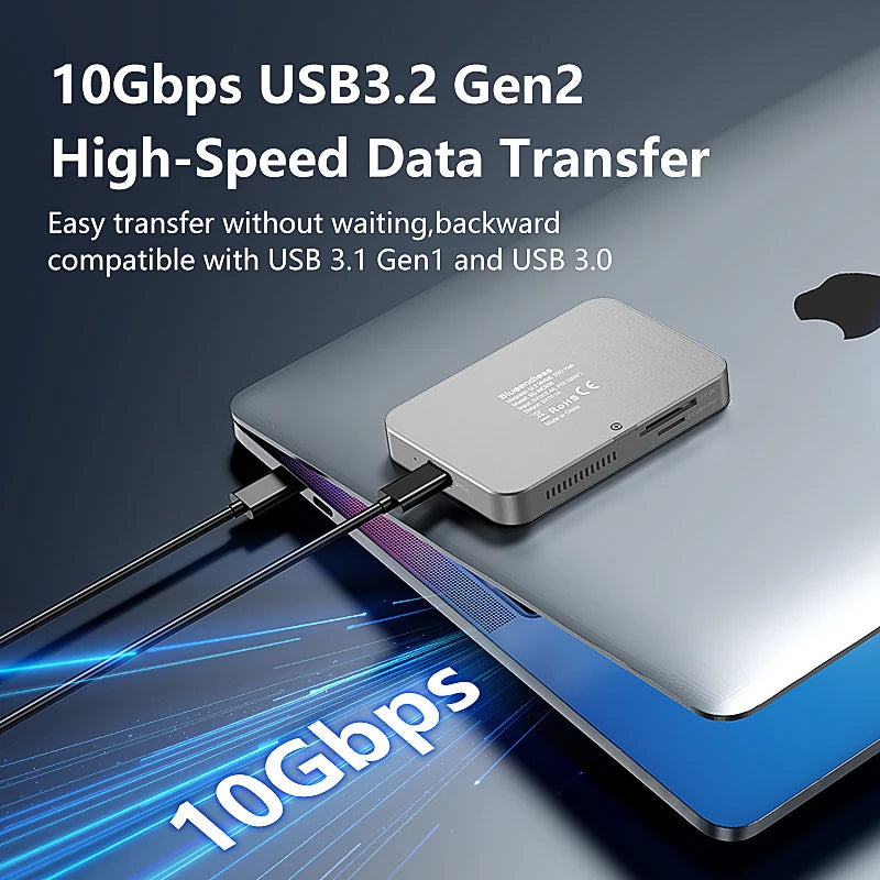 Blueendless 8 In HUB M.2 2230 2242 2280 Magnetic NVME SSD Docking Station 10Gbps 100W PD 4K60HZ HDTV SSD Enclosure Cooling Fan