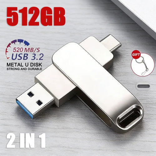 For Xiaomi 512GB USB 3.2 2in1 Flash Drives U Disk 256GB High Speed Metal Pendrive WaterProof Type-C Memoria USB Stick USB Drives