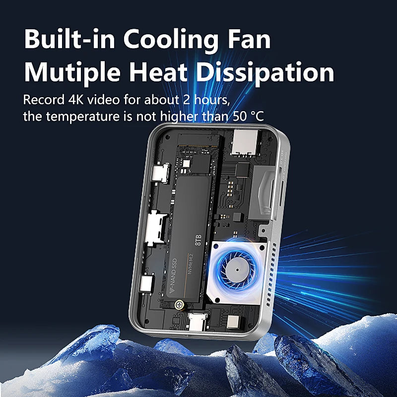 Blueendless 8 In HUB M.2 2230 2242 2280 Magnetic NVME SSD Docking Station 10Gbps 100W PD 4K60HZ HDTV SSD Enclosure Cooling Fan