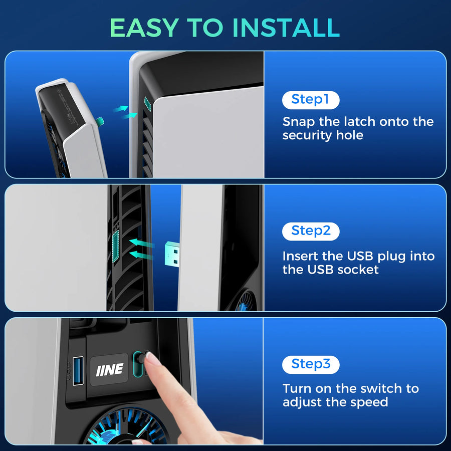 IINE PS5 Pro Cooling Fan for PS5 Pro Disc & Digital, 2-Speed Fan & Auto Control & Smart Cooling