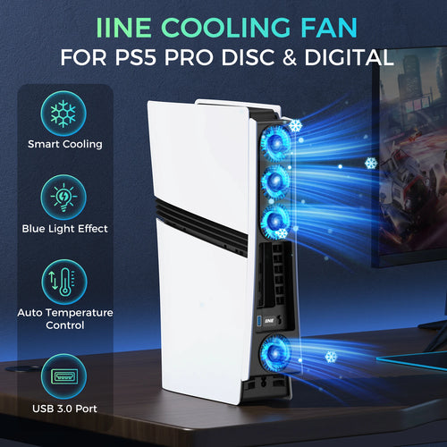 IINE PS5 Pro Cooling Fan for PS5 Pro Disc & Digital, 2-Speed Fan & Auto Control & Smart Cooling