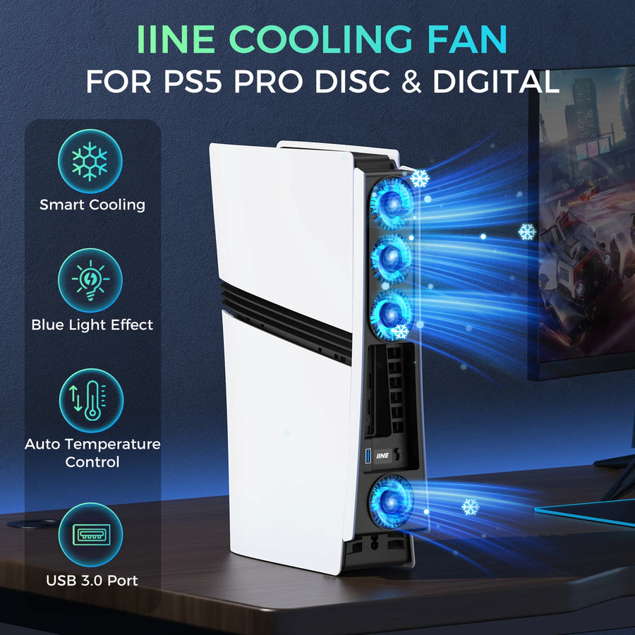 IINE PS5 Pro Cooling Fan for PS5 Pro Disc & Digital, 2-Speed Fan & Auto Control & Smart Cooling
