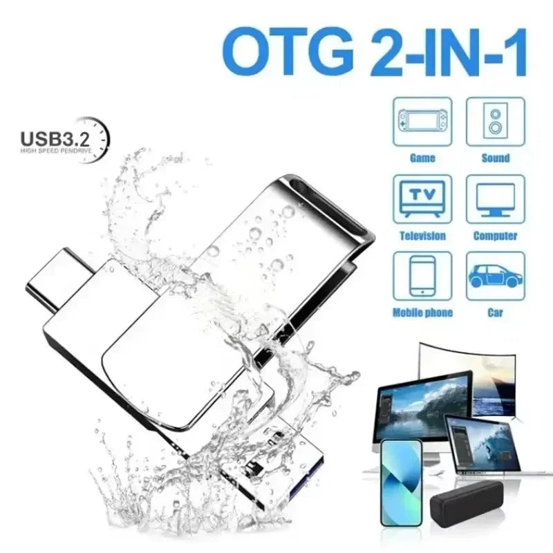 For Xiaomi 512GB USB 3.2 2in1 Flash Drives U Disk 256GB High Speed Metal Pendrive WaterProof Type-C Memoria USB Stick USB Drives
