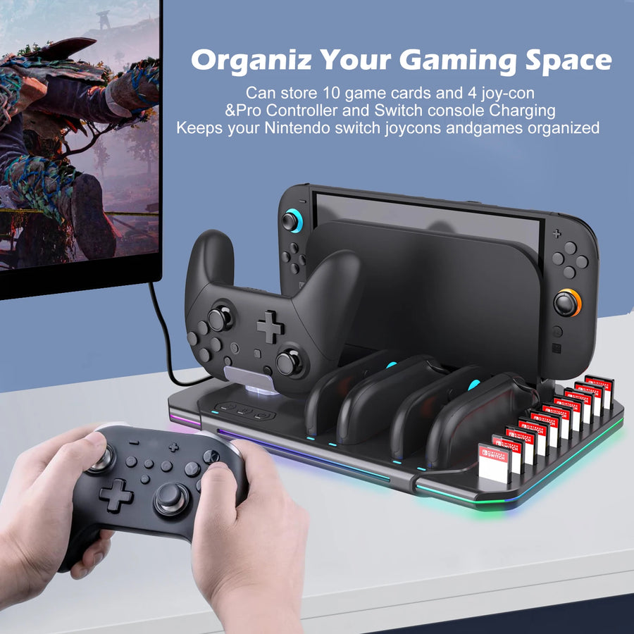 Multi-functional Cooling & Charging Stand SW2139 for Switch 2 with Cooling Fan,10 Game Card Slots & Offering 9 Adj Light Effects